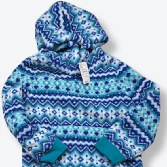 Lands' End Sherpa Pullover Hoodie Spade Blue Chevron Size Small (6-7) NWT - Picture 1 of 2